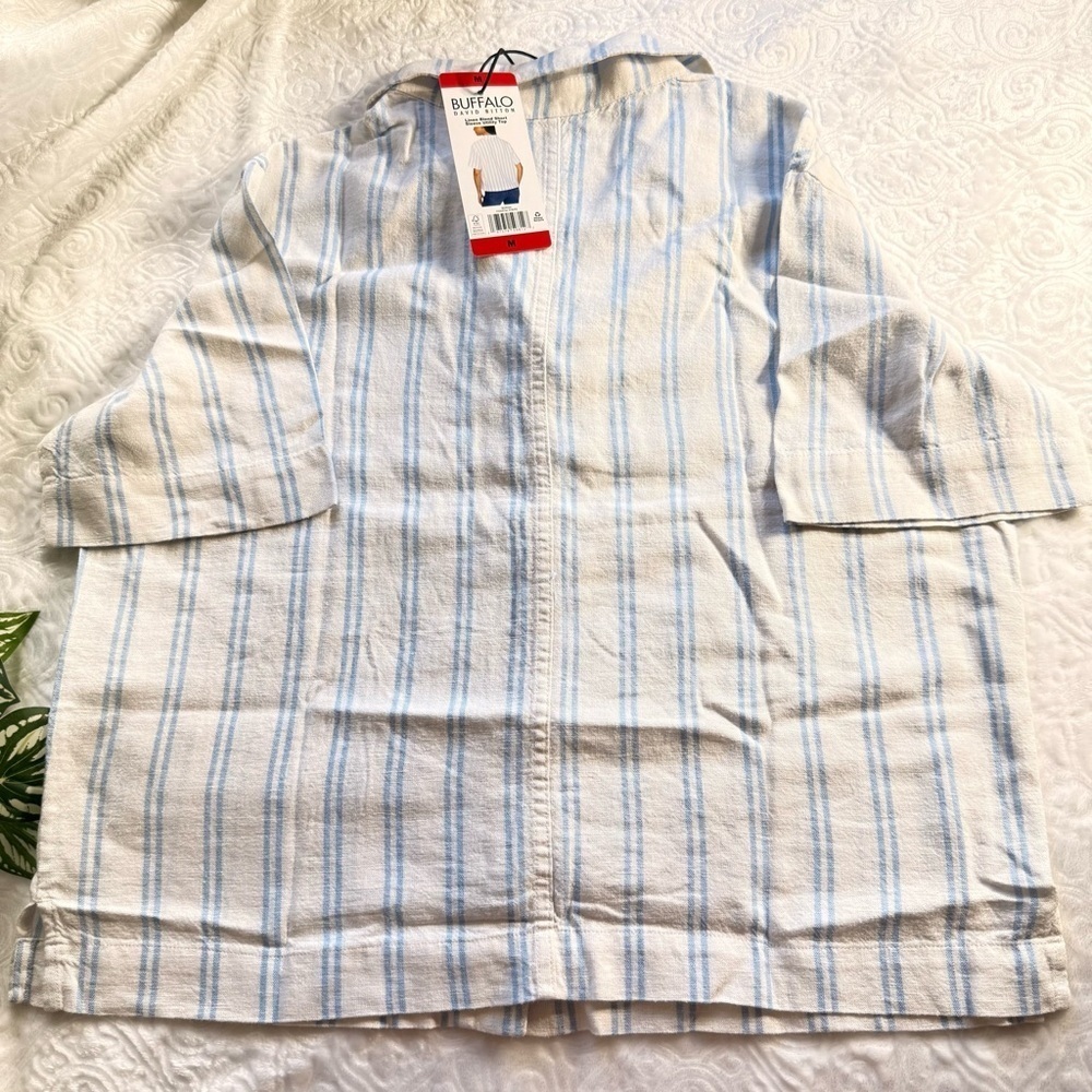 Buffalo David Bitton Striped Linen Blend Button-Up Shirt M NWT - Picture 9 of 9